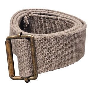 Canvas Belt Single Prong Roller Buckle 33 in Length Brown Solid Utility Workwear
